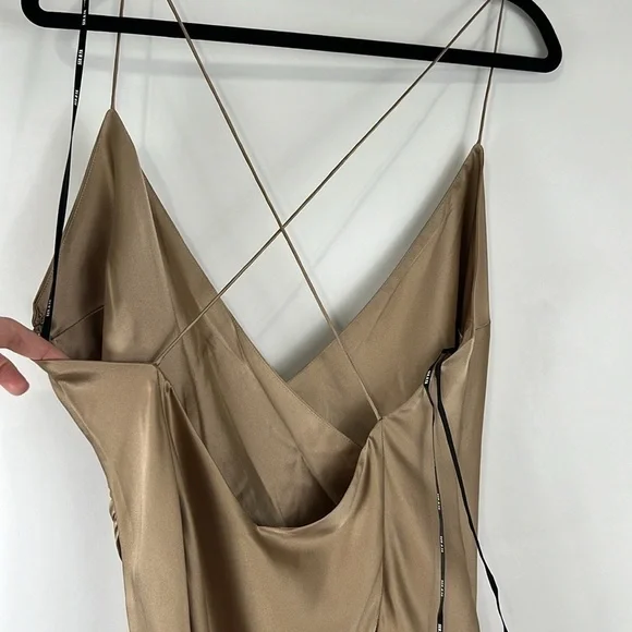 SER.O.YA by Retrofete Silk Emma Dress in Tan Gold Size Large Vacation summer - Picture 8 of 12